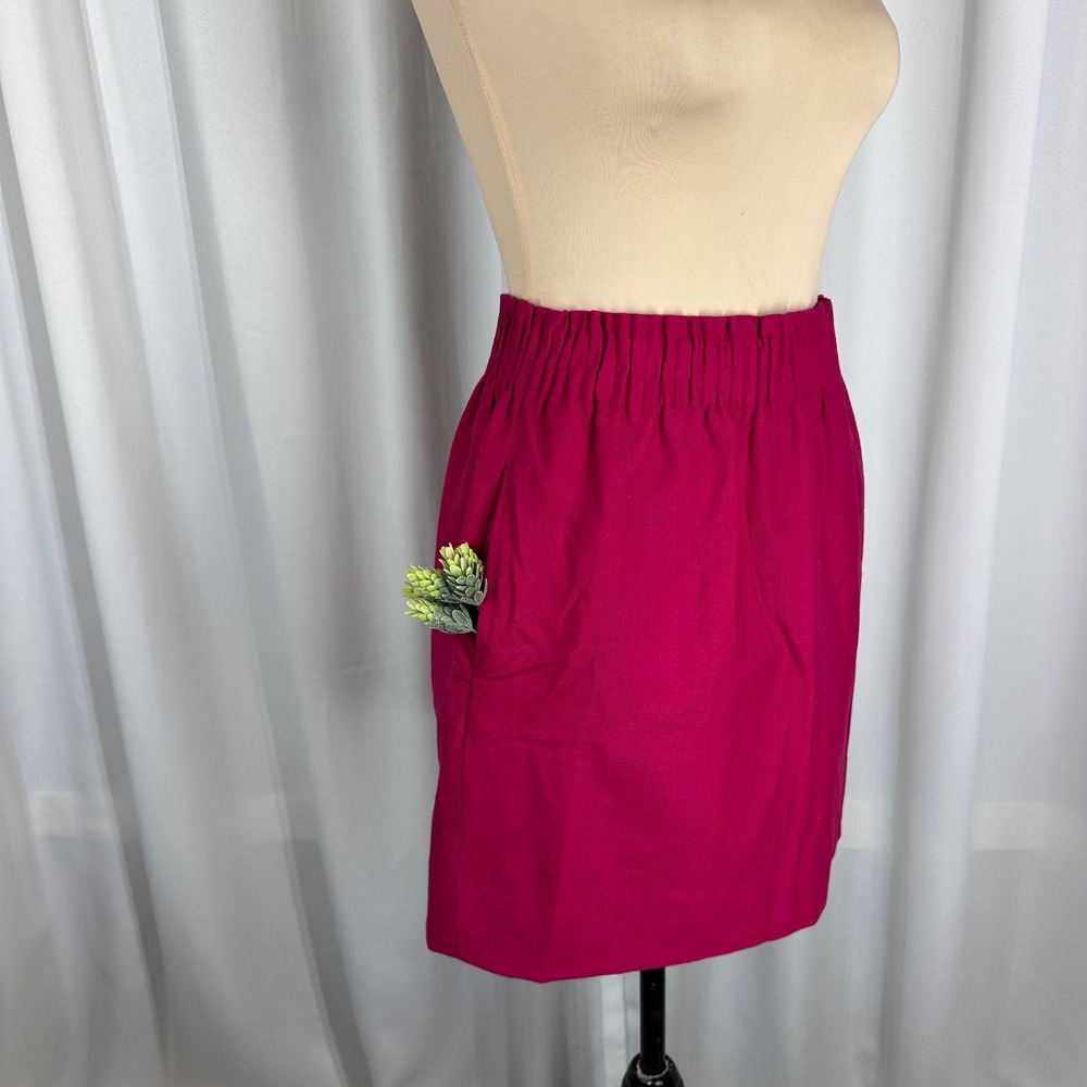 J.Crew Magenta Pink Wool Blend‎ Elastic Waist Mini Skirt with Pockets Sz 2 EUC